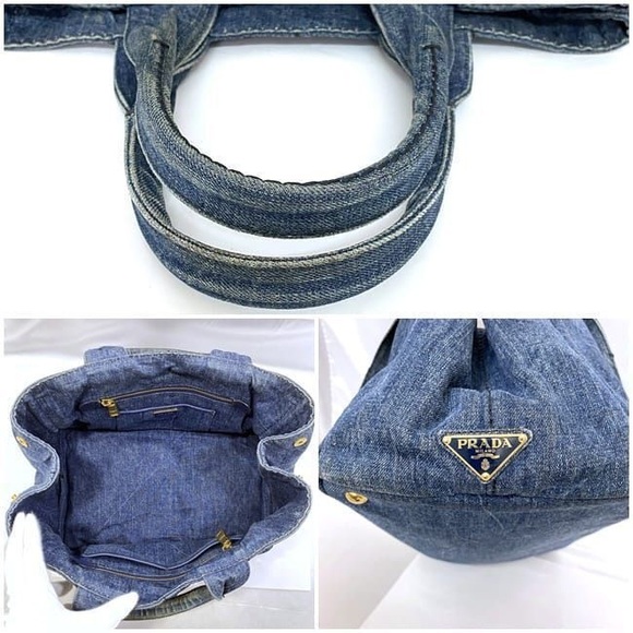 PRADA Canapa Tote Bag Very Good Denim Navy - Picture 9 of 12